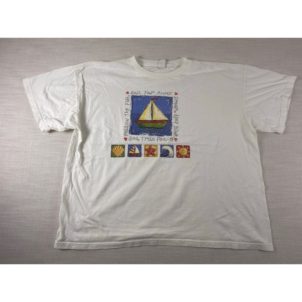 Mickey Unlimited Land N Sea Sailboat Graphic T-Shirt White Mens XXL 0842